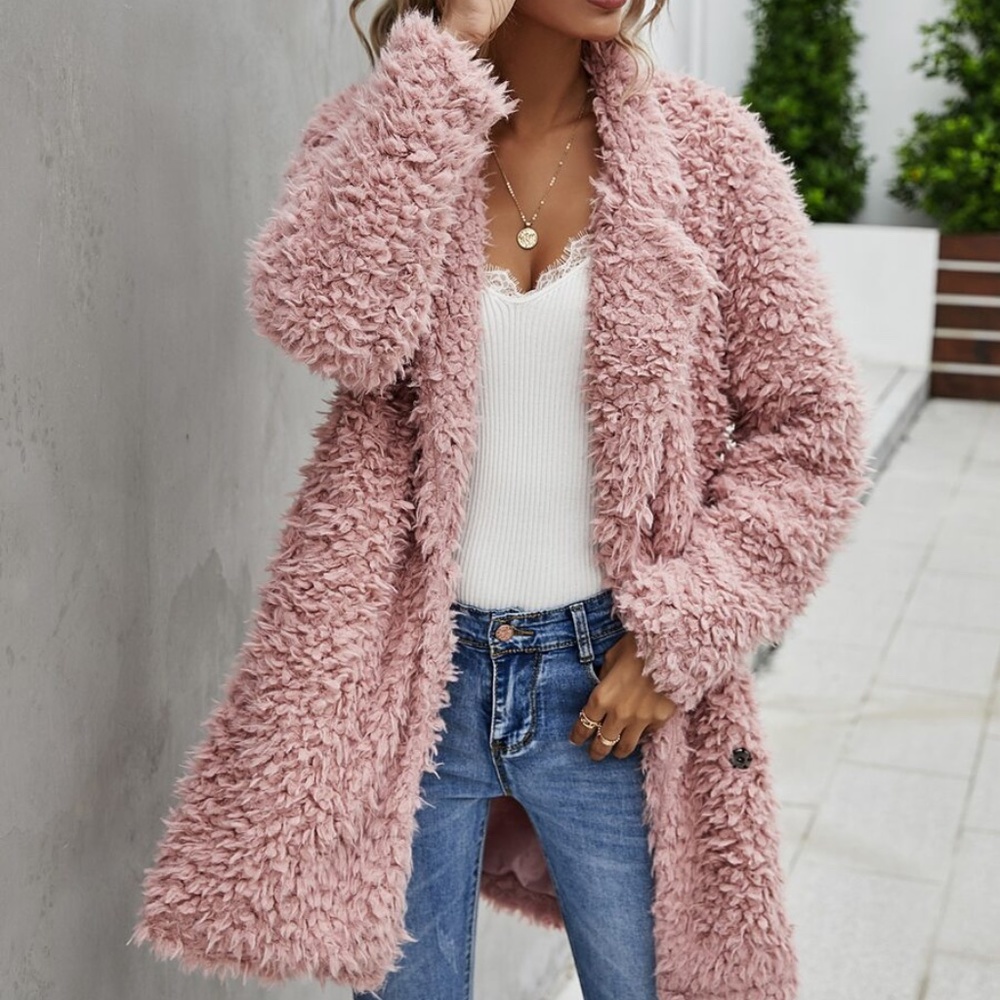 Comfy blush fuzzy teddy fall jacket coat - Picture 2 of 6